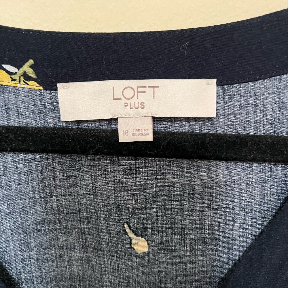 Loft 18 Dress Floral Button Down Ruffle Flutter Sleeve Navy Yellow Plus Women - Picture 8 of 11